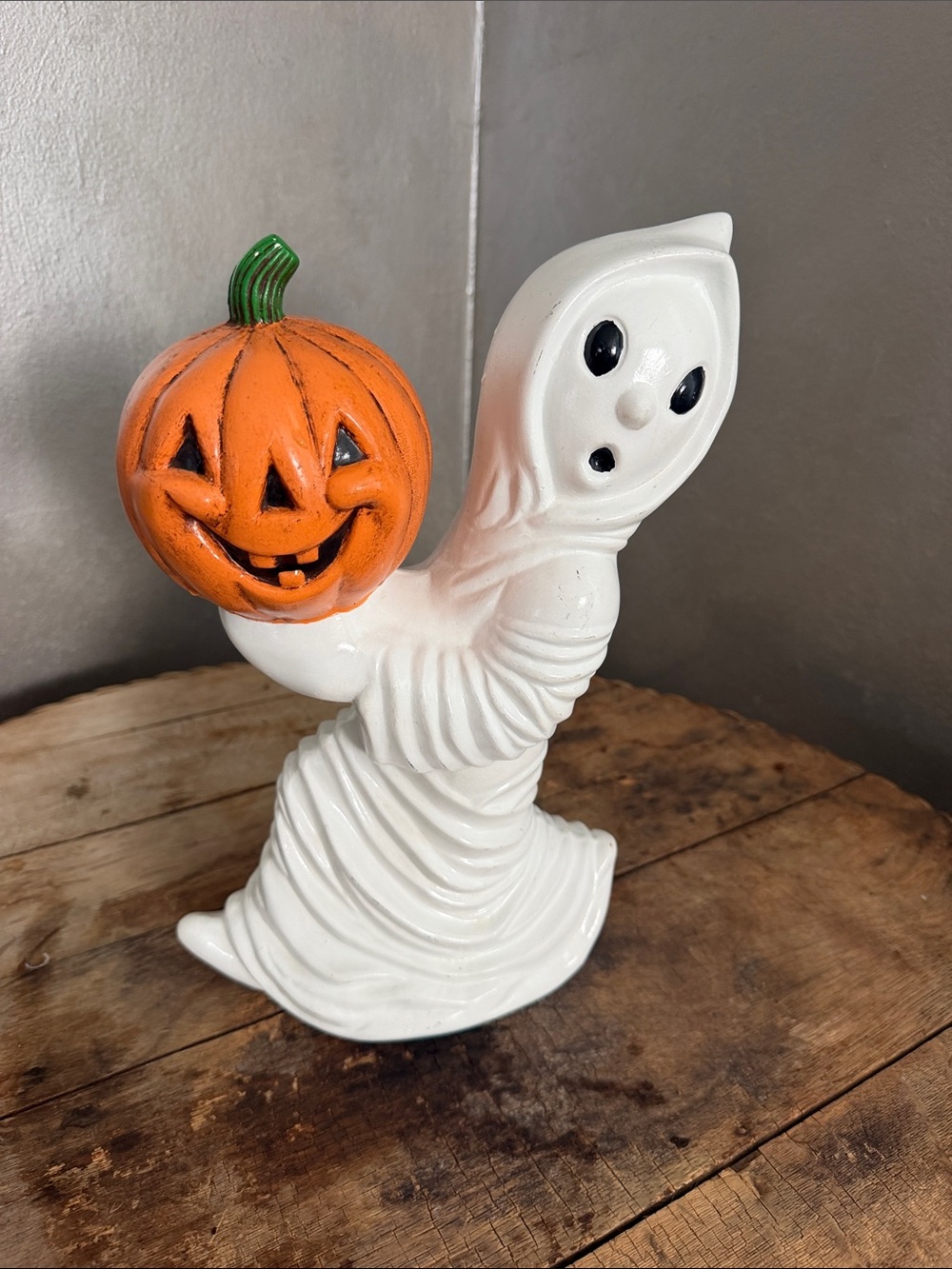 Vintage White Ceramic Ghost holding his jack-o’-lantern